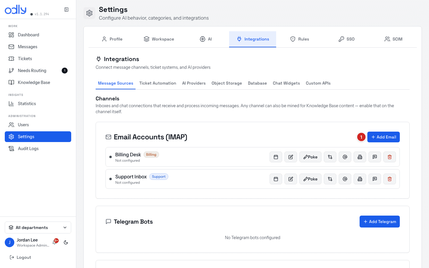 Message Sources — Add Email