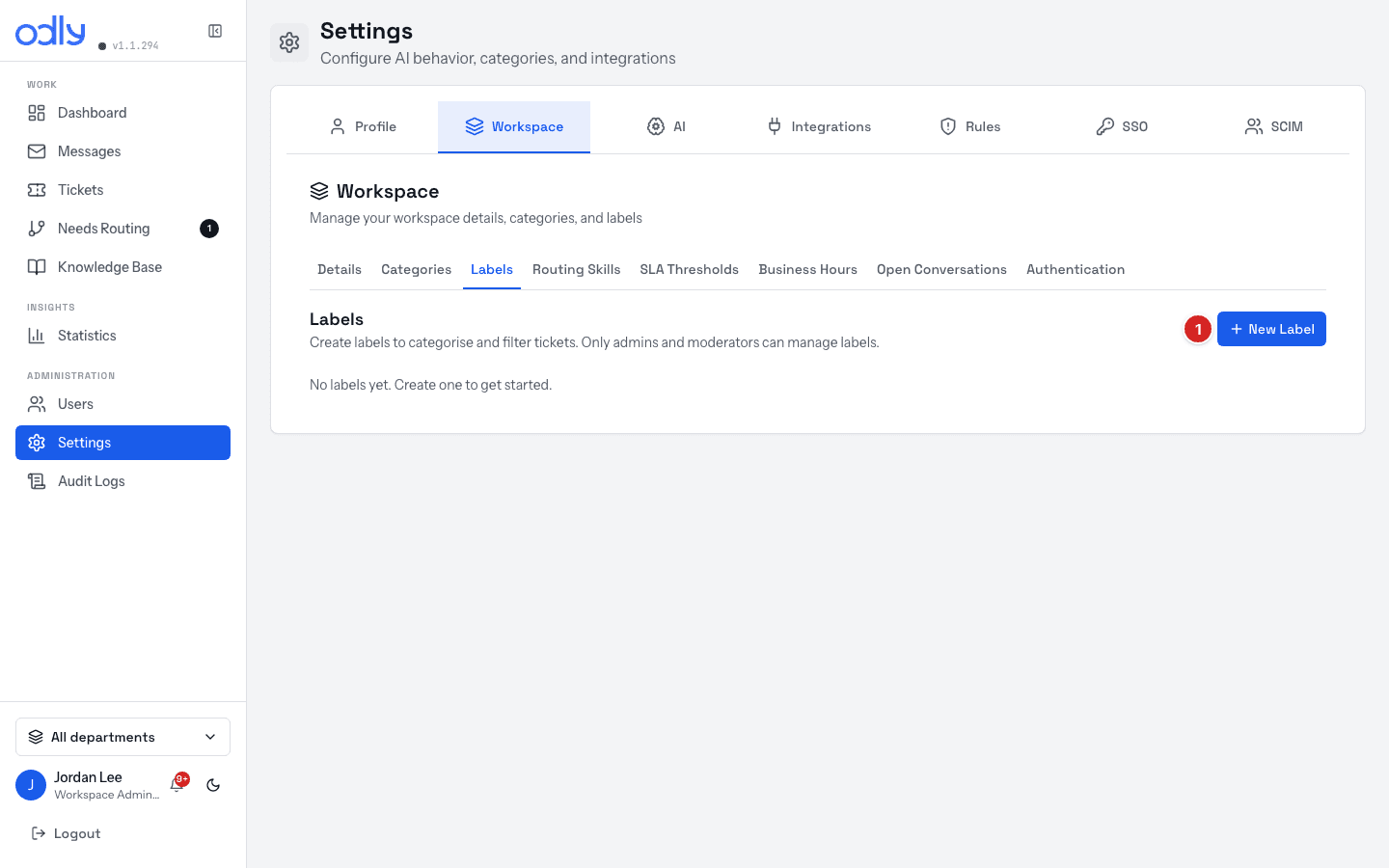 Settings → Workspace → Labels