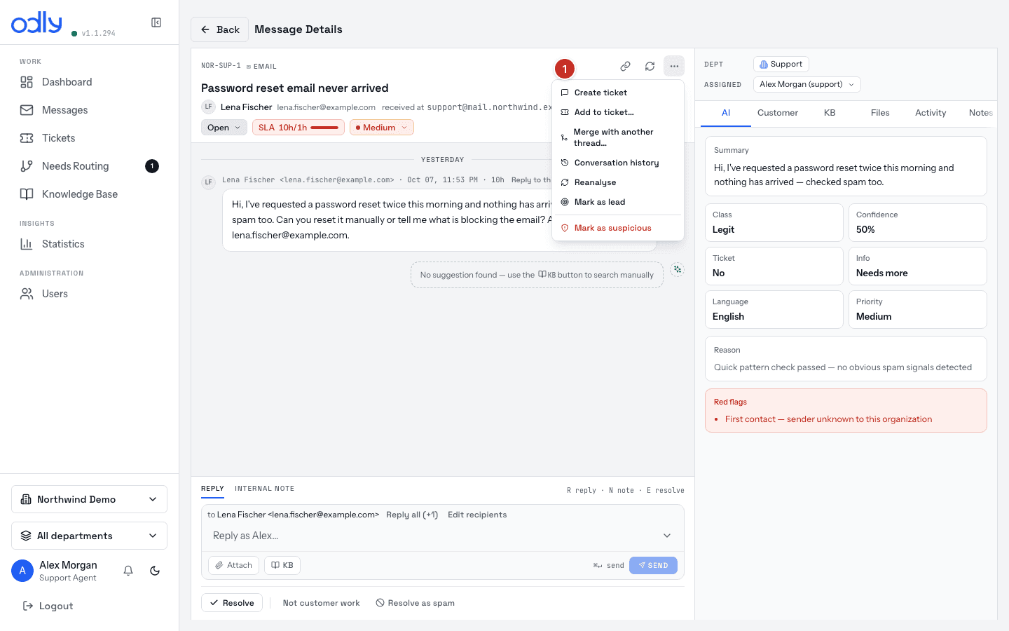 The ⋯ menu — Create ticket