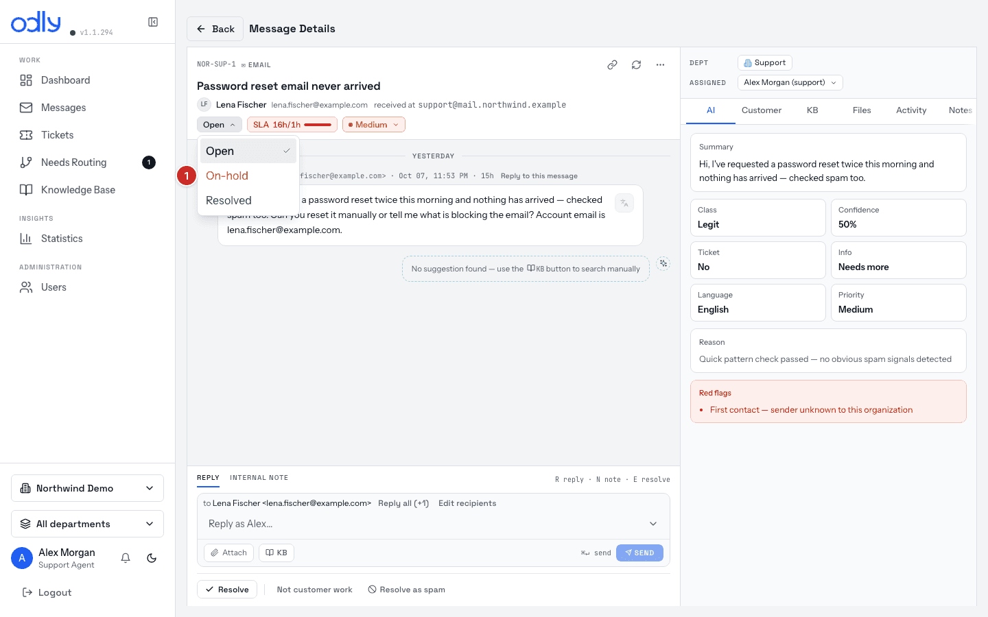 The status dropdown — On-hold