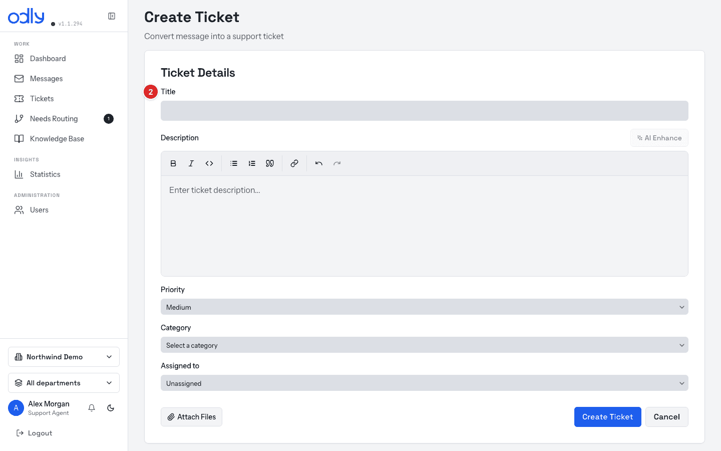 The Create Ticket form