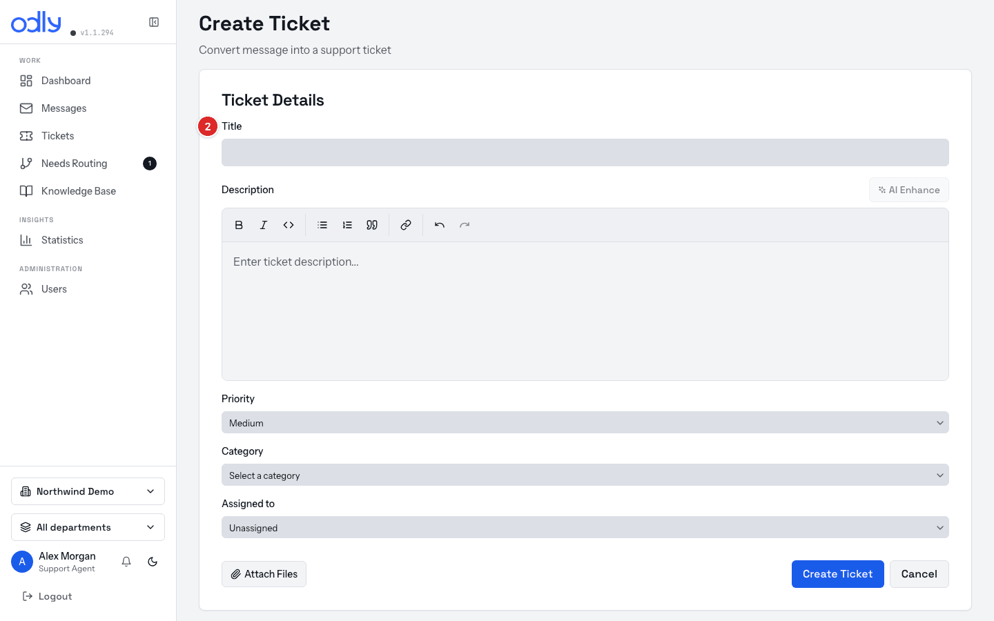 The Create Ticket form